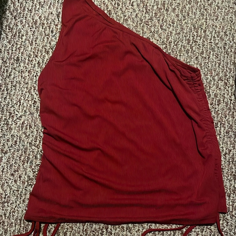 SHEIN Relaxiva Plus One Shoulder Drawstring Side Top